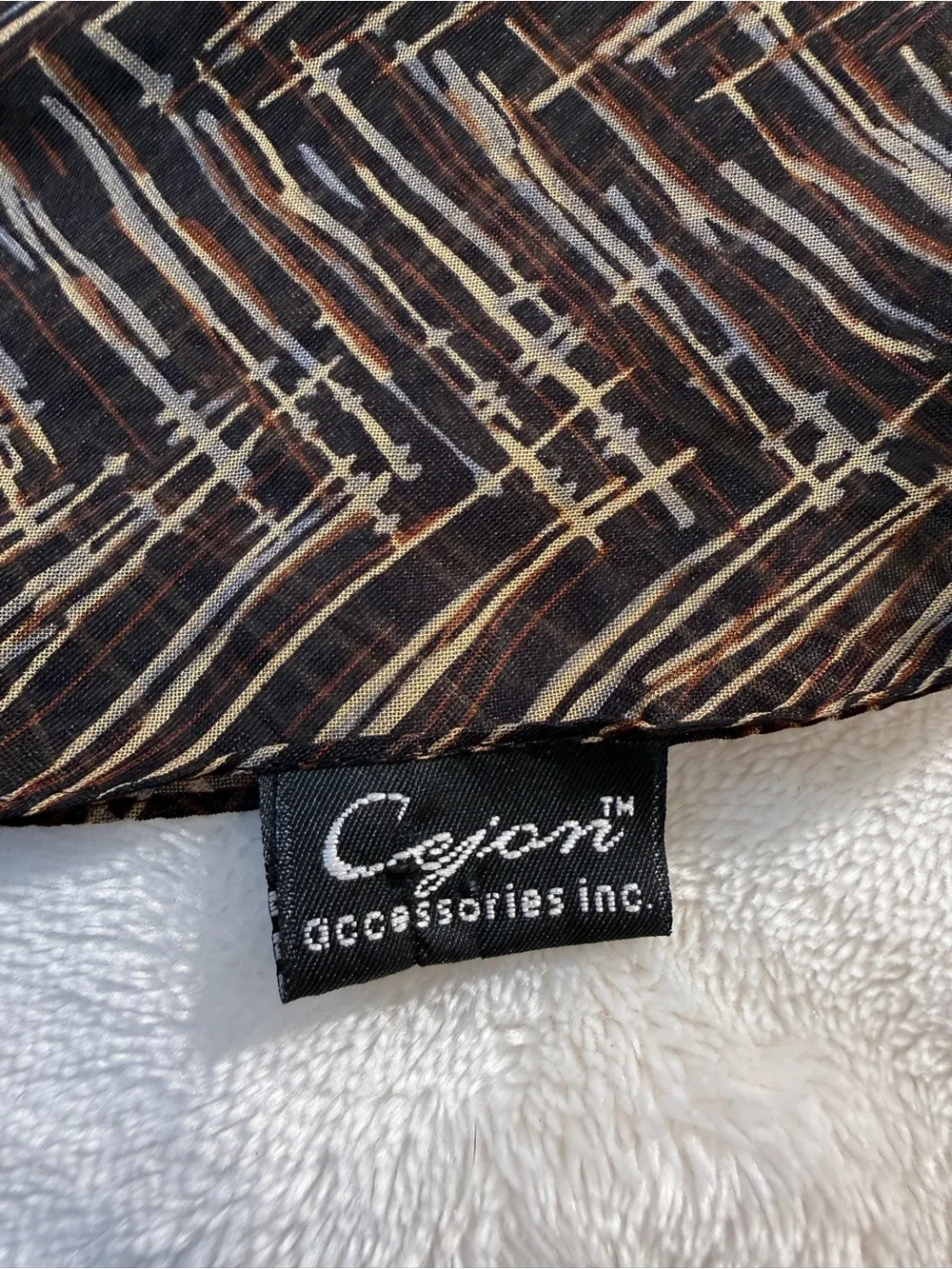 Vintage Cejon Accessories Brown Black Abstract Striped Sheer Scarf Lightweight